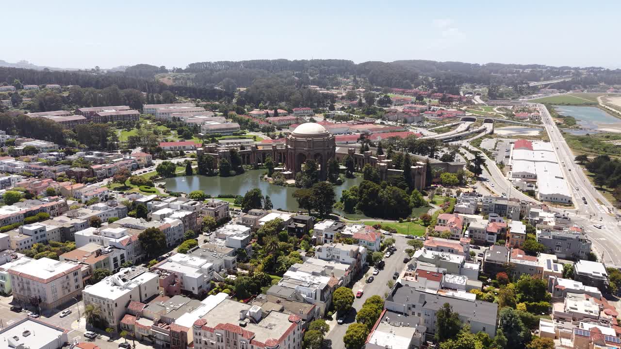 Aerial View, Palace of Fine Arts, Historic Landmark of San Francisco USA on Sunny Day