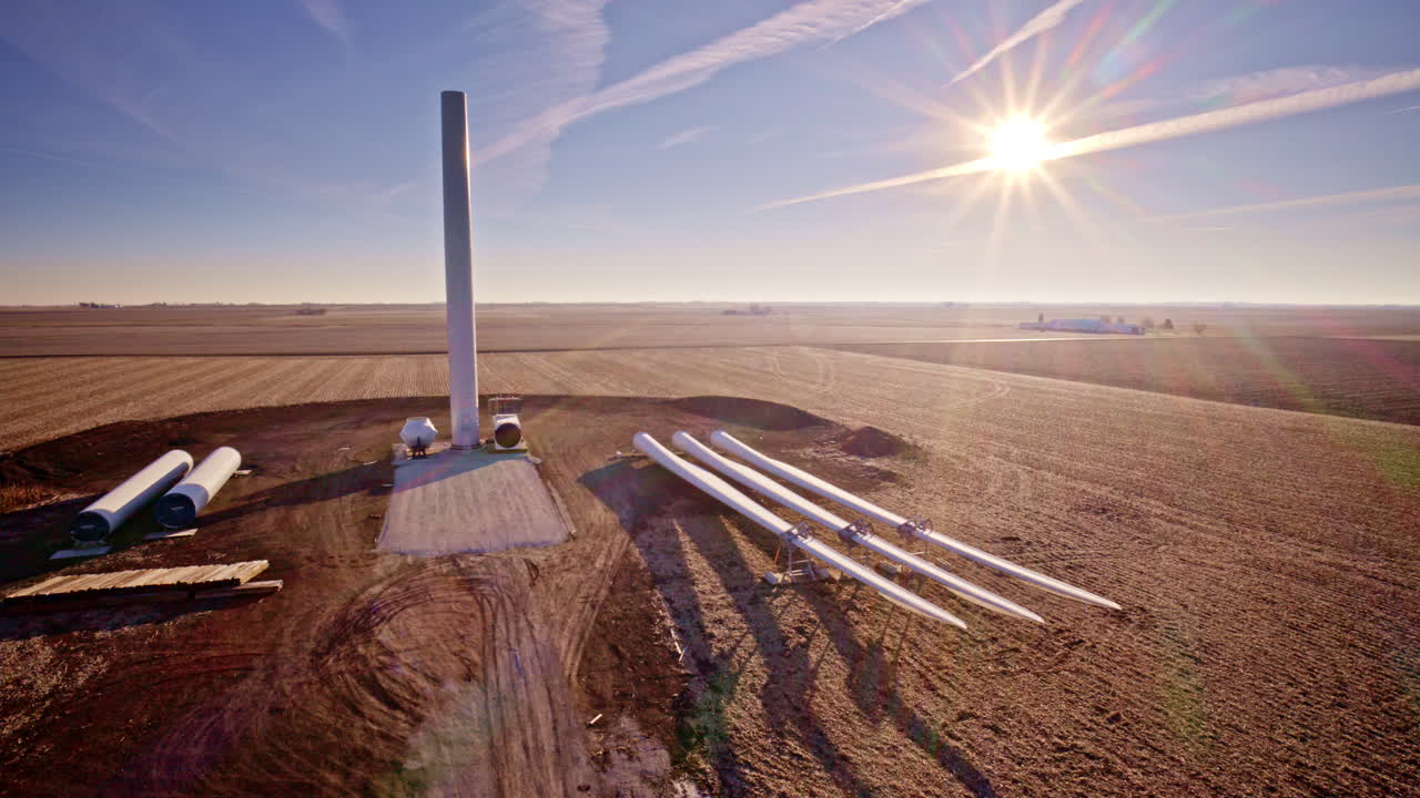 Aerial shot of renewable energy infrastructure expanding across Illinois fields