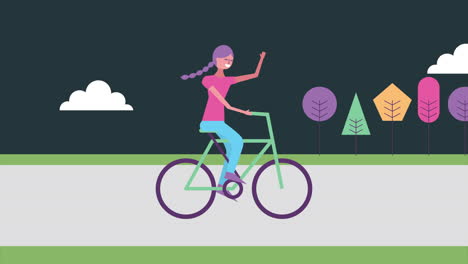 mujer joven en personaje de bicicleta