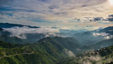 incredible straight line colorful sunset hyperlapse over the mountains in chiapas mexico