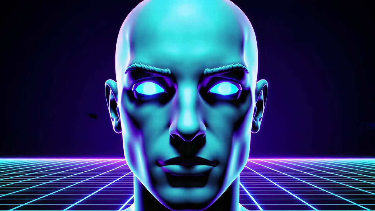 Abstract Glitch Art Heads in Retrowave Cybernetic Style