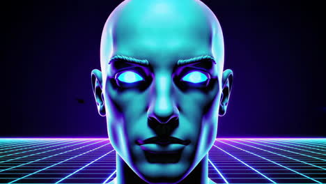 abstract glitch art heads in retrowave cybernetic style