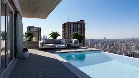 luxury rooftop infinity pool with city skyline view