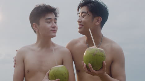 pareja bebiendo agua de coco