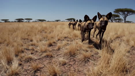 african wild dogs in the savannah