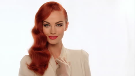 glamorous woman with red hair and vintage style