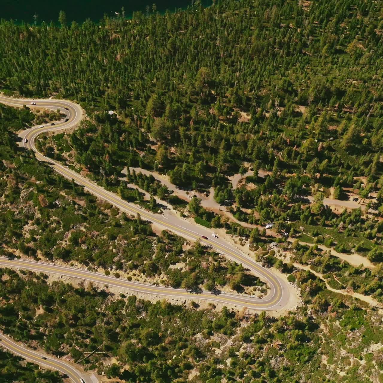 Mountain road crosiing the wood. Summer forest road landscapes