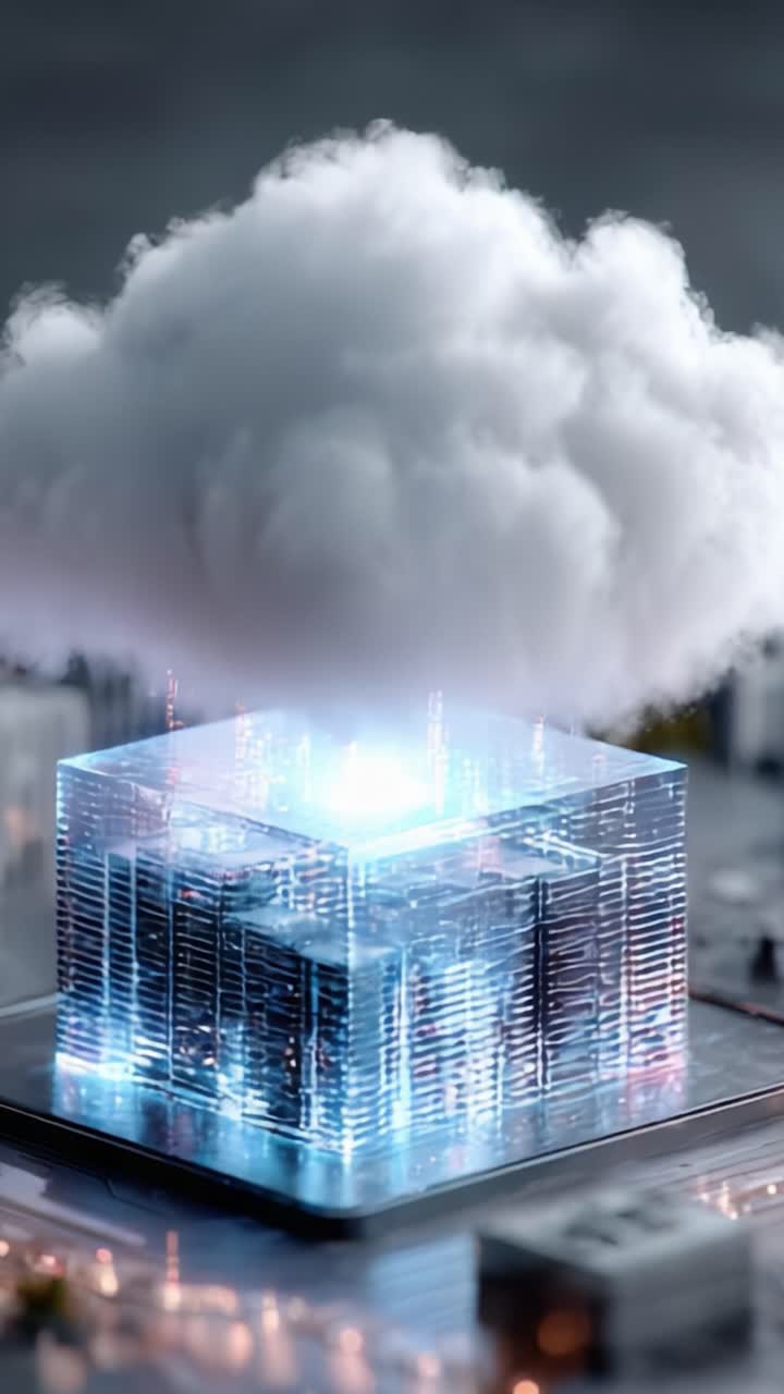 A Stunning Visual of a Data Center Surrounded by a Massive Cloud, Showcasing Modern Technology and the Fusion of Computing with Cloud Infrastructure