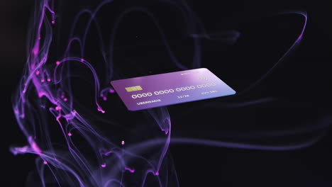 Animation-of-credit-card-over-light-trails-on-black-background