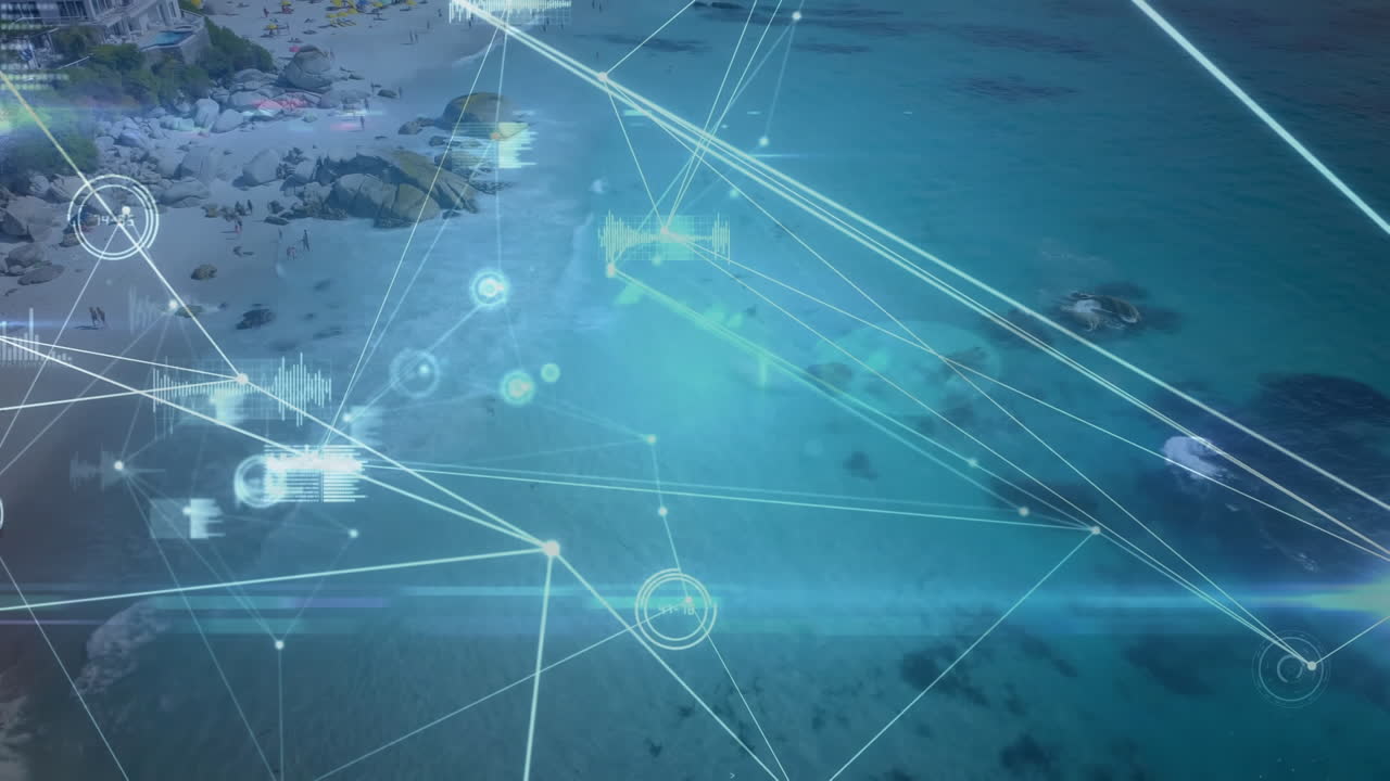 animación de la red de conexiones sobre la costa marítima