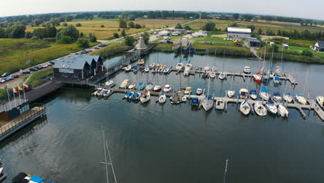 Aerial-shot-of-drone-flying-tomarina-in-Blotnik,-Pomeranian,-Poland