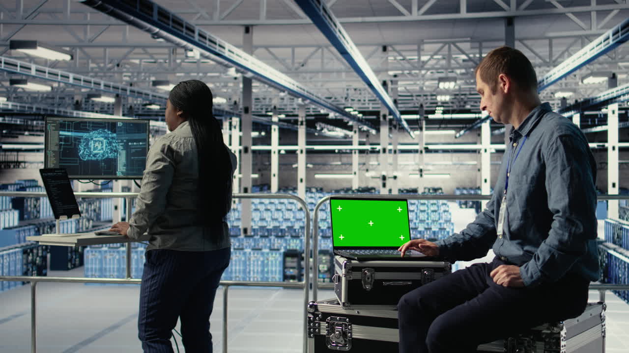 Data Center Admin Investigates Ai Configurations Using Laptop