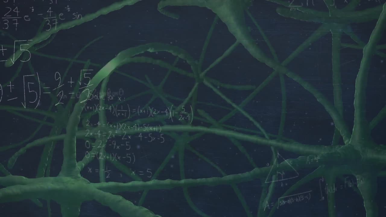animación de ecuaciones matemáticas sobre las neuronas en fondo negro