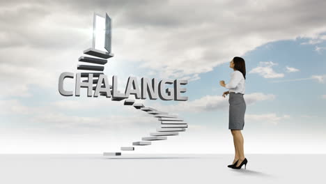 Businesswoman-looking-at-steps-with-a-floating-word-in-the-sky-