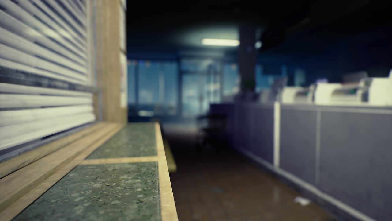 Perspective view of an empty room in modern office building during daytime