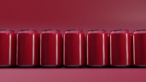 many red aluminum metal soda cans. 3d animation render, infinite loop