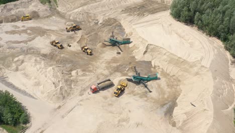 drone flight over a bulldozer in the open cast mine