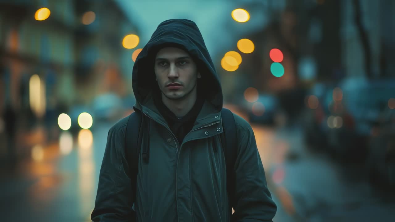 Young Man in a City at Night