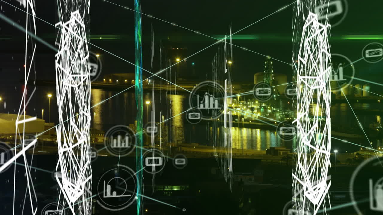 도시 풍경 위의 금융 데이터 처리 애니메이션