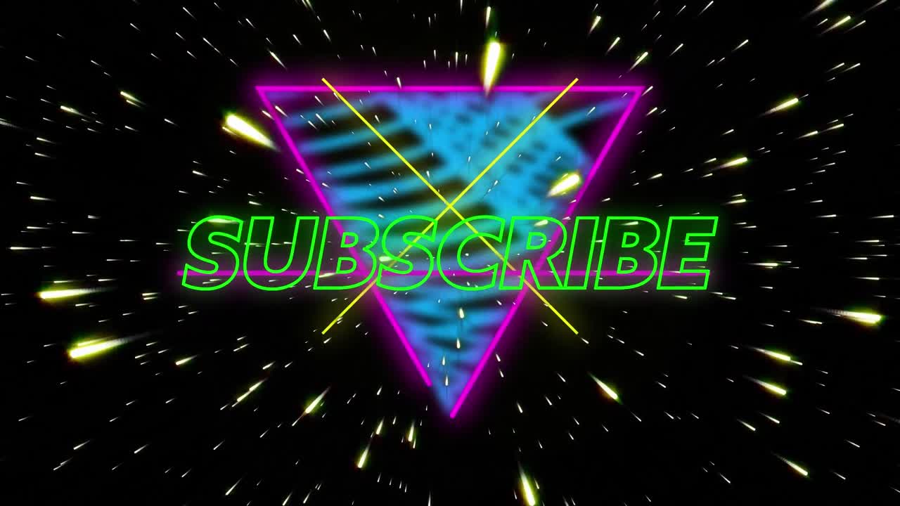 Animazione di un banner di testo "iscriviti" su scie luminose in un motivo continuo su sfondo nero