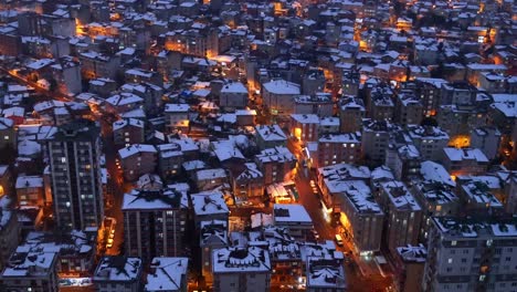 snowy city at night