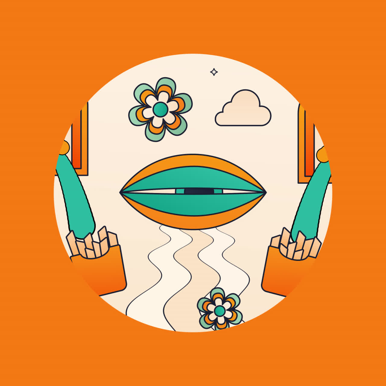 Abstract Groovy Illustration with Eye and French Fries