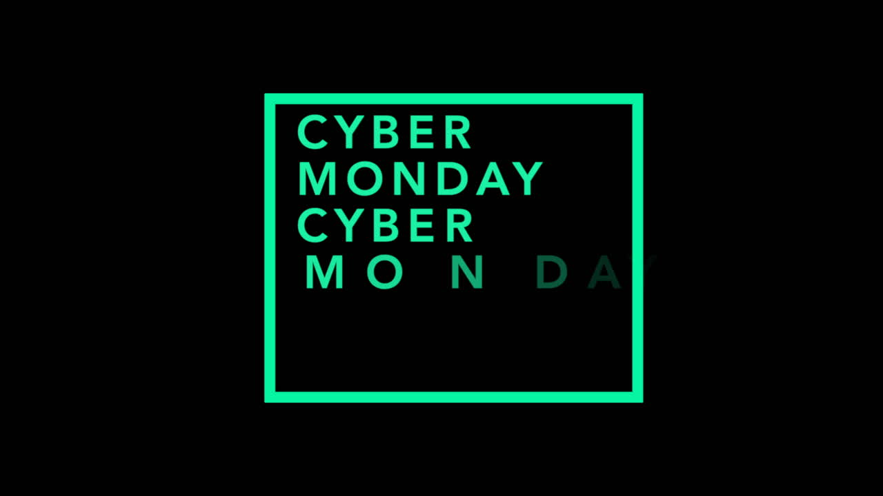 repita el texto moderno de cyber monday en el marco en gradiente negro