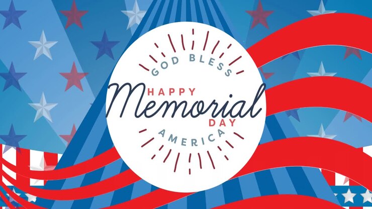 Animation of happy memorial day text over american flag stars and stripes