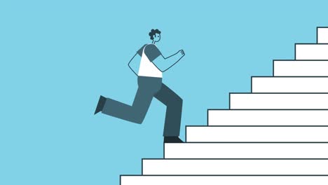 running up climbing the stairs. success and career growth concepts. flat design man cartoon character isolated loop 2d animation