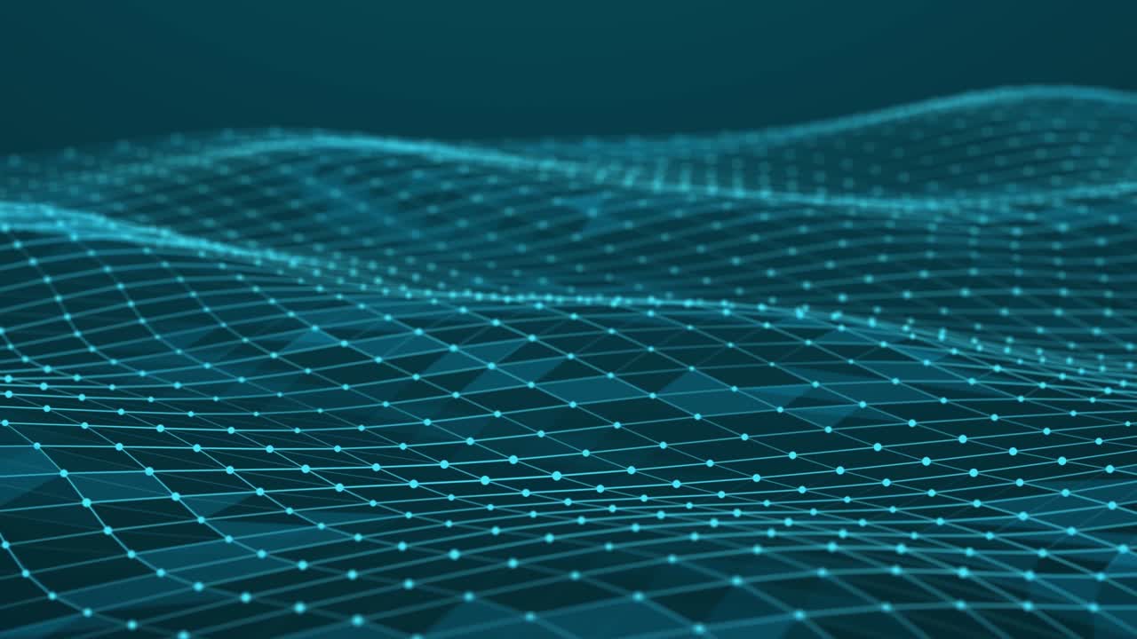 Abstract polygonal space with dots and lines motion. Dynamic triangular wave background. Data technology and scientific illustration. 3d rendering. Seamless loop. 4K