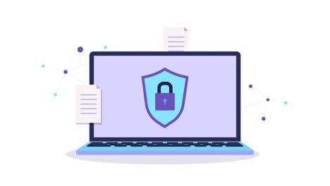 protección de datos cibernética, privacidad. computadora personal, portátil. concepto de tecnología empresarial. escudo, candado, agujero de llave. seguridad cibernética de los datos personales, bloqueo para la protección