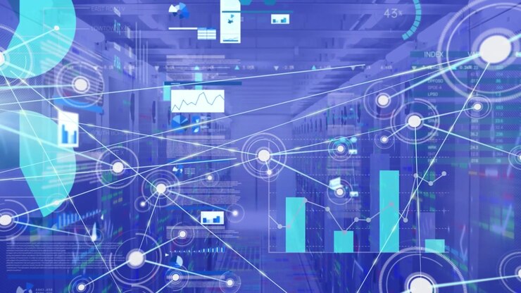Animation of connections, graphs and data processing over servers