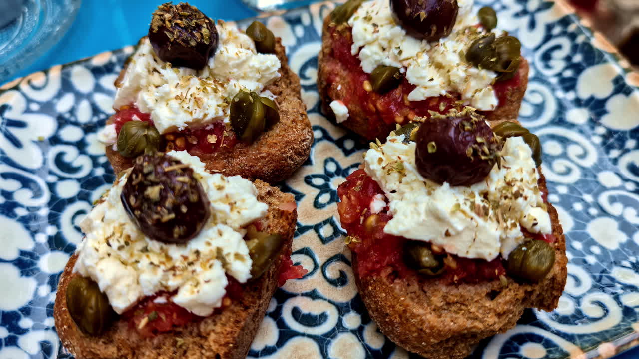 Delicious Greek Bruschetta with Feta, Olives, and Capers