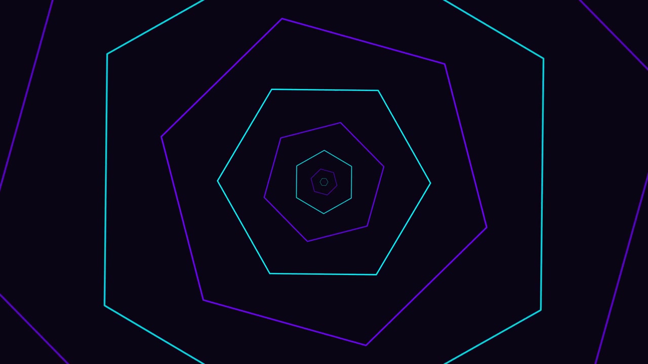 Abstract Tunnel of Glowing Neon Hexagons