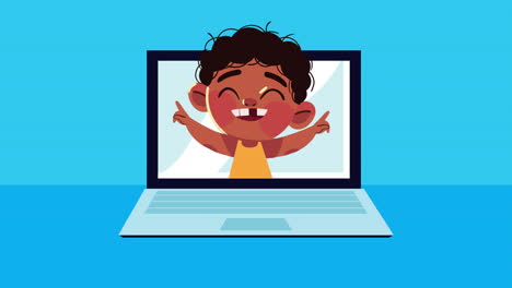 niño afro en la animación de personajes de computadora portátil