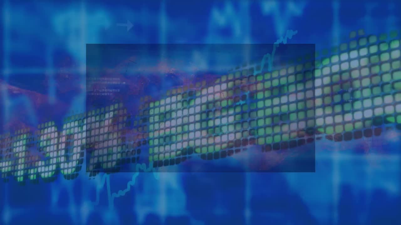 animación de datos financieros del mercado de valores sobre gráficos en fondo azul