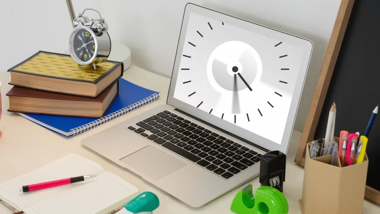 Animation of a laptop showing a clock ticking on a screen | Premium ...