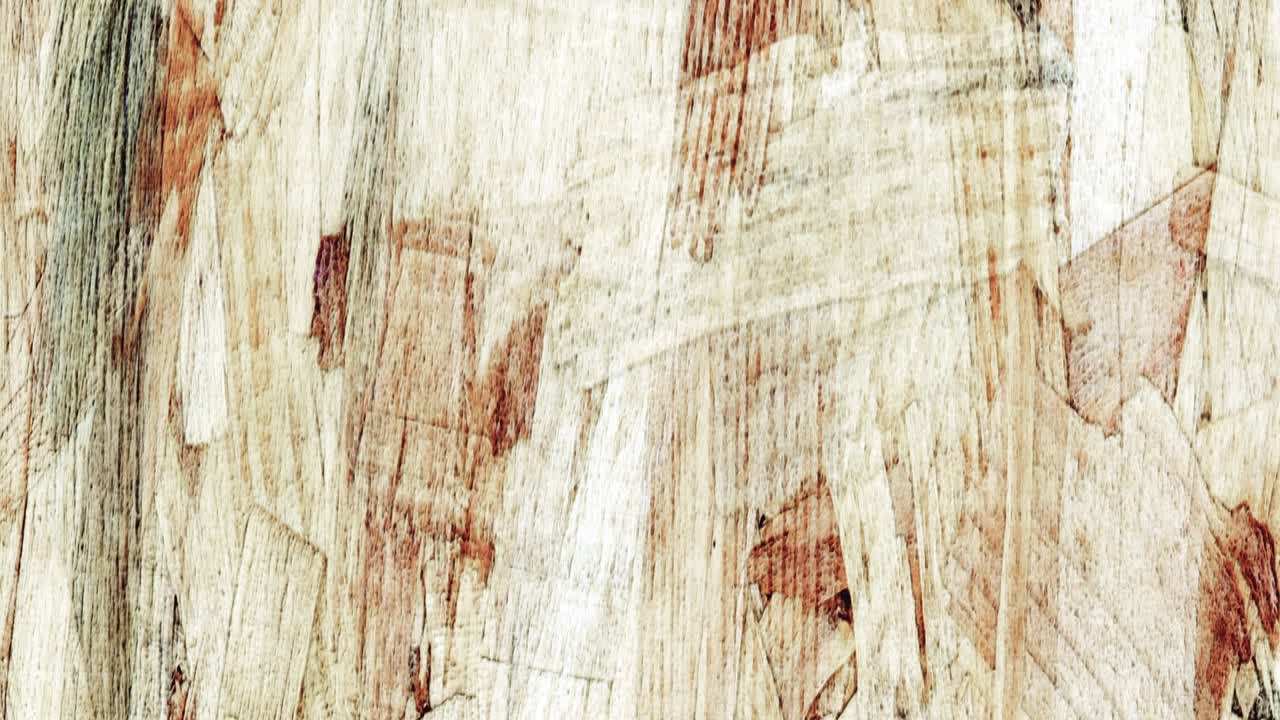 Top view distressed grunge wood texture background animated  moving loop motion. 4K Grungy OSB Oriented Strand Board made of brown wood chips sanded. Industrial wooden material abstract backdrop.