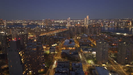 Aerial view of New York City's Lower East Side at night
