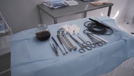 surgical instruments and supplies on a tray