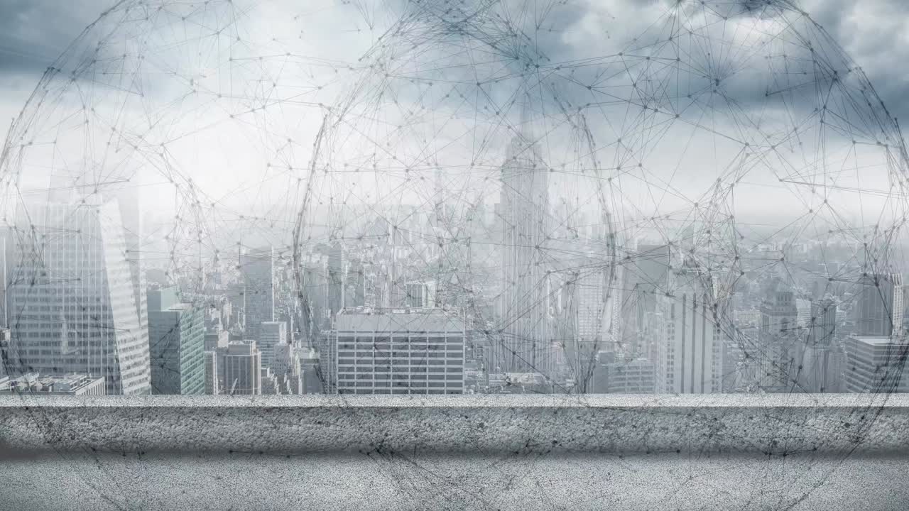 animación de la red de conexiones sobre el paisaje urbano