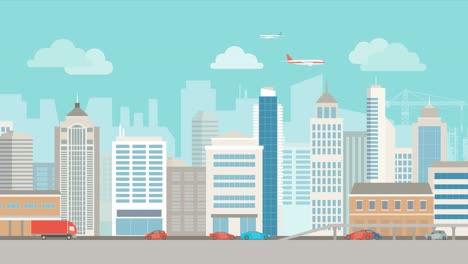 horizonte de la ciudad y calle con coches