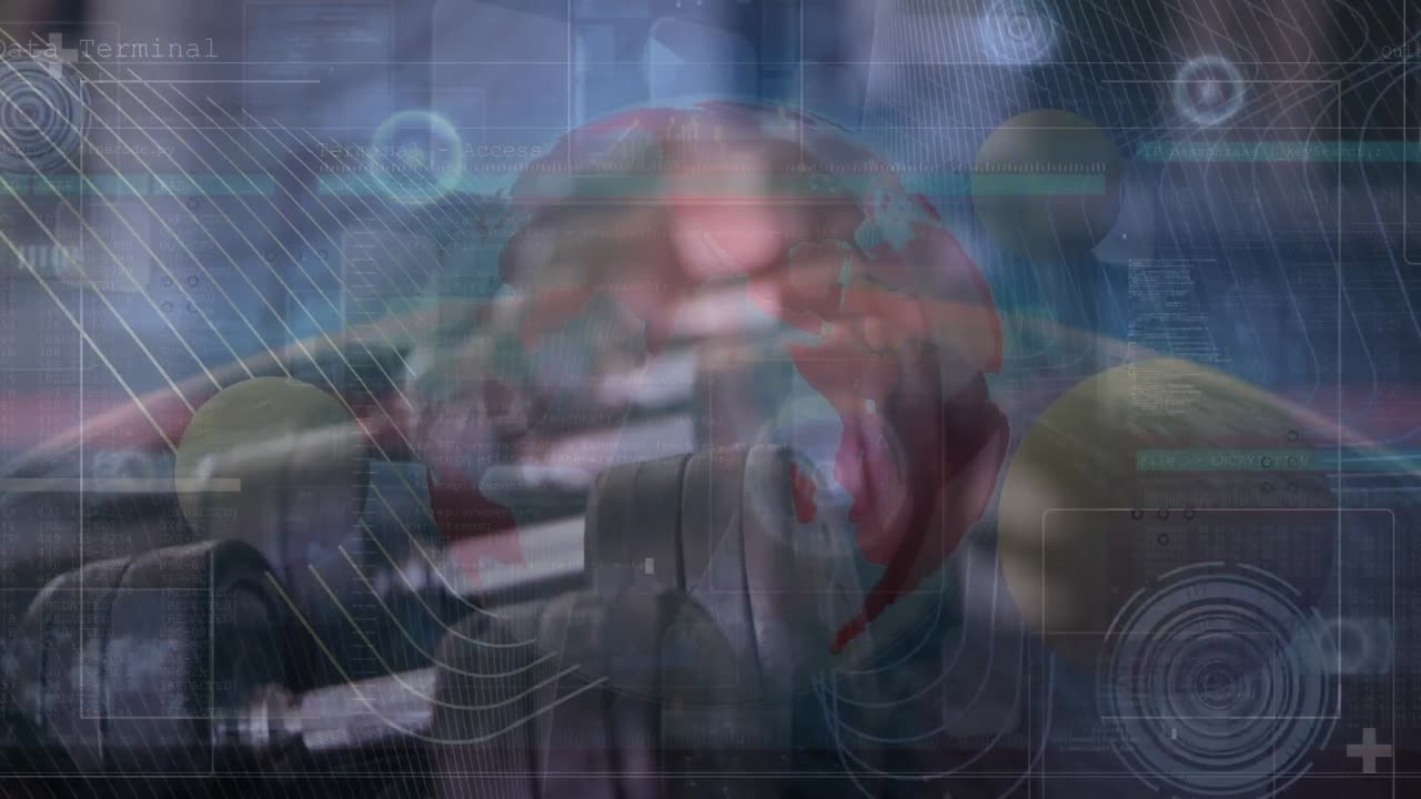 지구와 공 위의 디지털 화면에 있는 데이터의 애니메이션