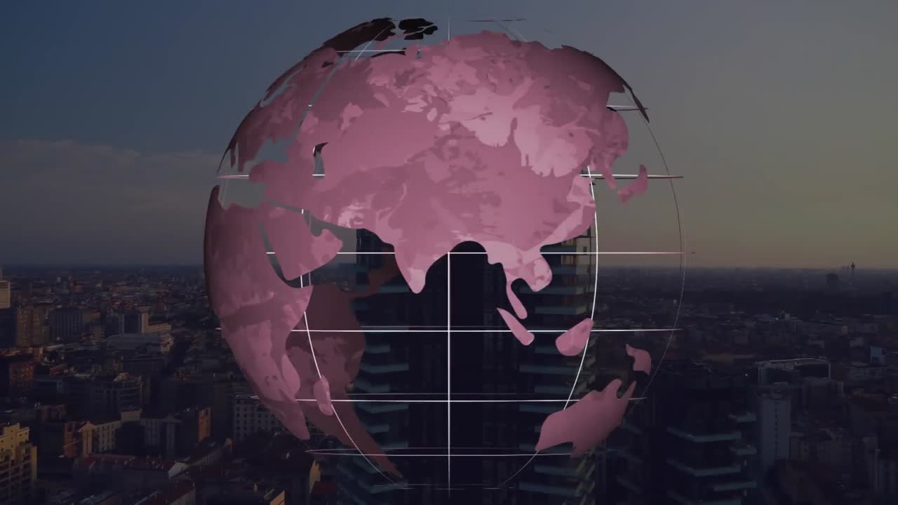 animación del globo girando sobre el paisaje urbano