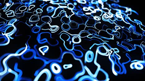 abstract 3d looped background with lines form swirling pattern like curle noise with light streaks. flow of particles forms curled lines like blue glow trails. beautiful swirls of lines as abstract bg