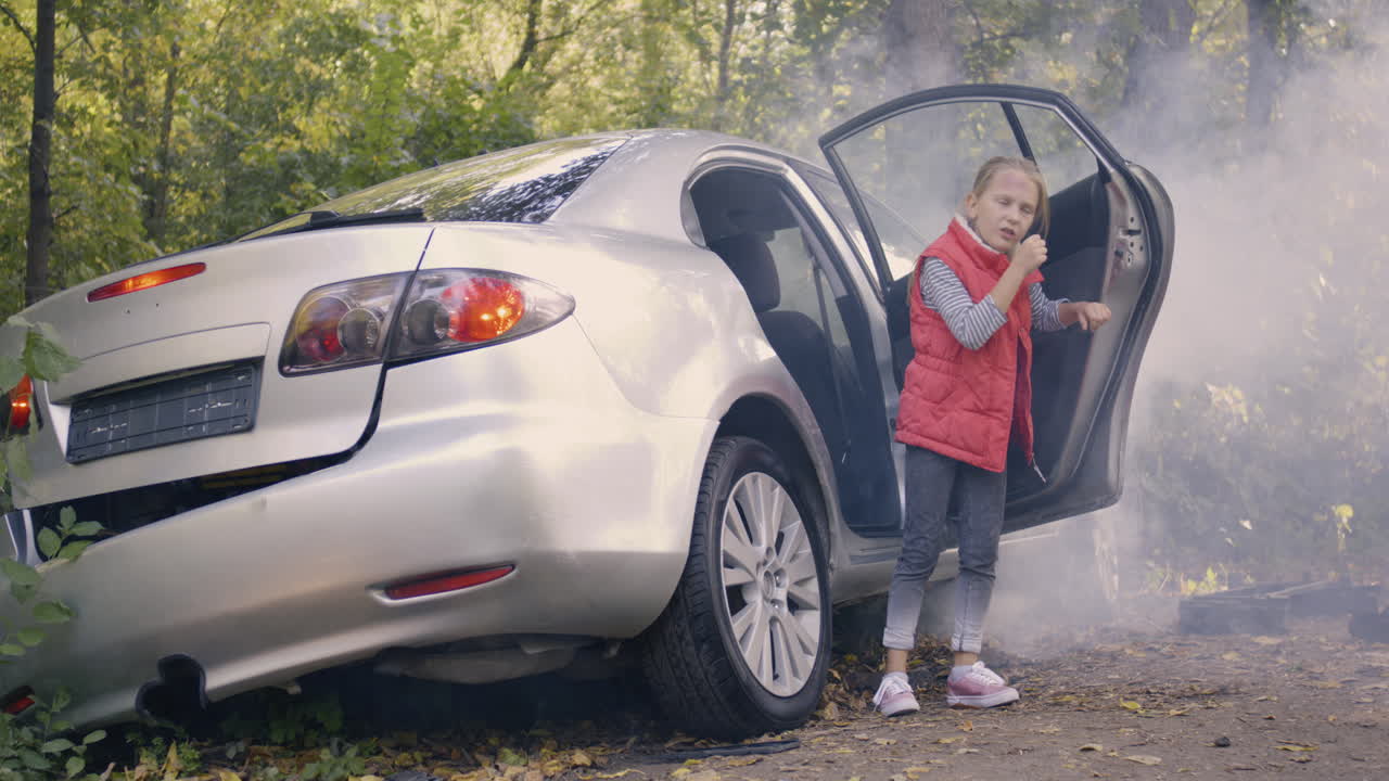 Girl Reacts to Car Accident in the Woods
