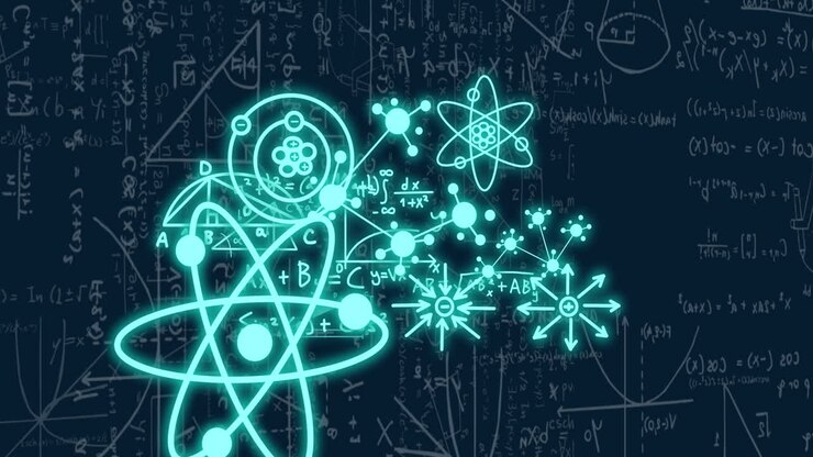 Animazione di formula chimica ed equazioni matematiche su sfondo nero