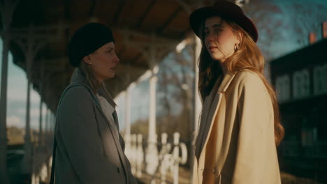 Two-Women-Talking-Railway-Station