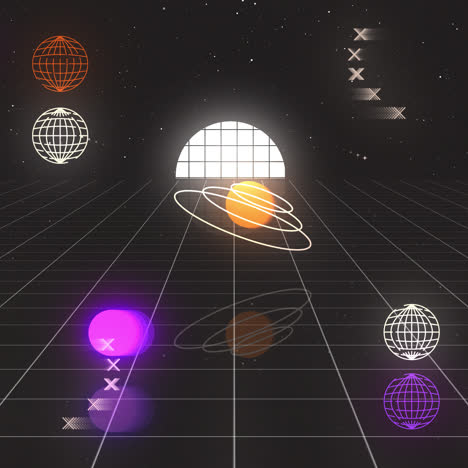 diseño de cuadrícula retro futurista con colores de neón