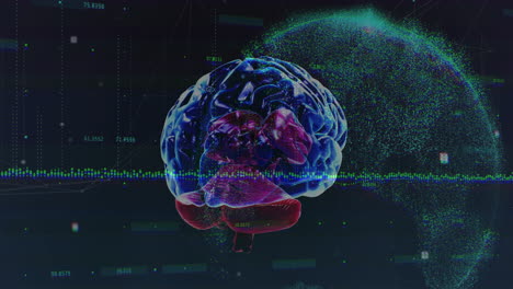 animation of human brain and digital data processing over globe